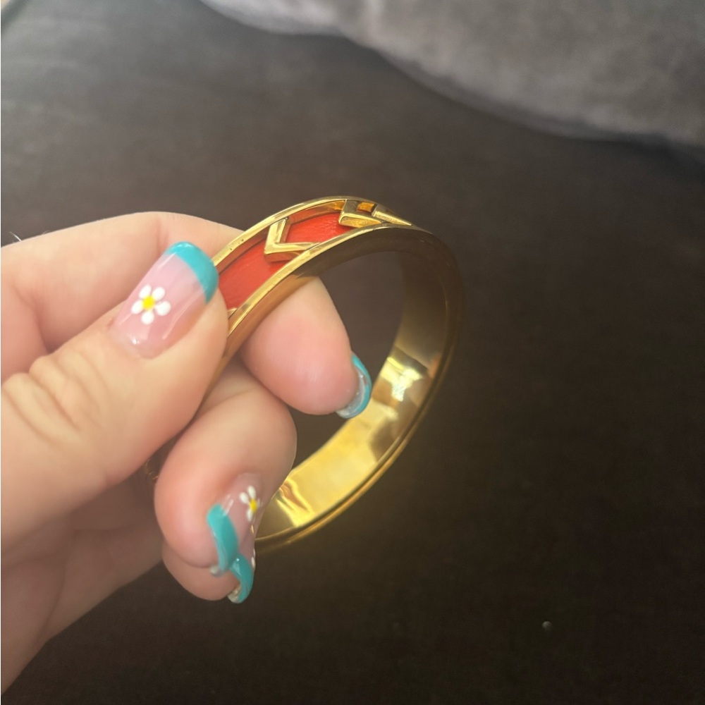 House of Harlow Gold-Tone & Orange Aztec Bangle Bracelet